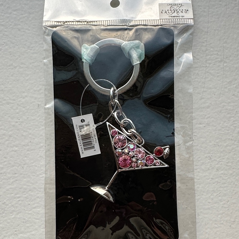 Elegant Pink Rhinestone Martini Keychain